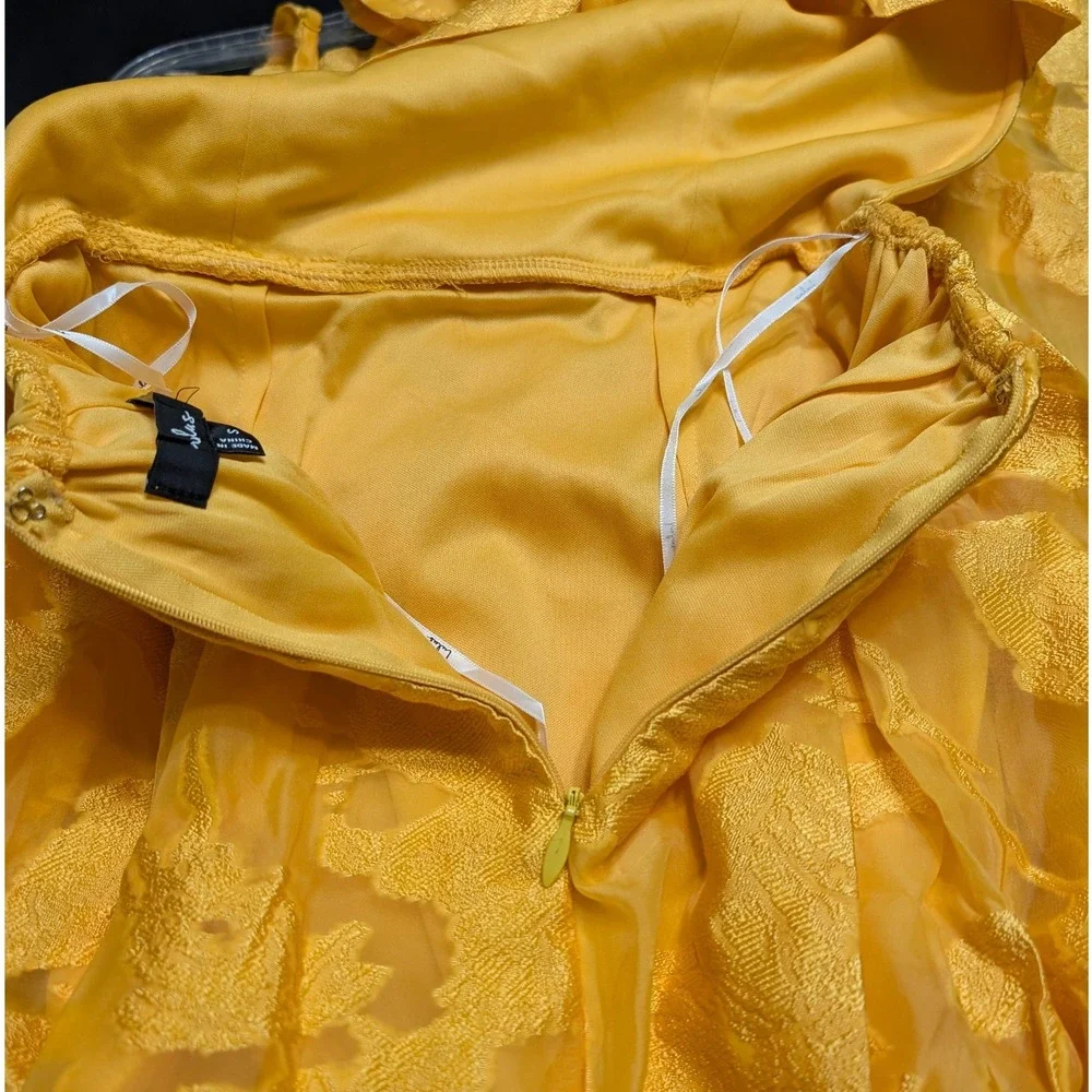 Lulus Perfected Aura Yellow Floral Jacquard Bow‎ Back Maxi Dress With Pockets S - Picture 7 of 9